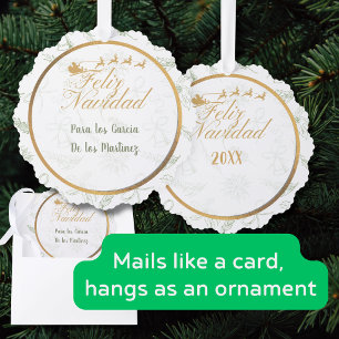Fröhliche Weihnachten Salbeigrün und Gold Toile Ornament Karte
