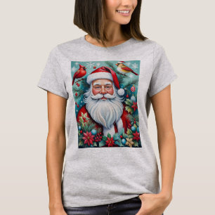 Fröhliche Weihnachten Santa Claus und Kardinale T-Shirt
