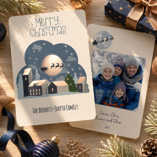 Fröhliche Weihnachten Santa-Dorf Foto Rose Gold Folien Feiertagskarte
