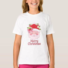 Fröhliche Weihnachten Santa Gesicht Schleife Kirsc T-Shirt
