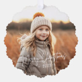 Fröhliche Weihnachten schlichte Foto Pine grün Ornament Karte (Vorderseite)