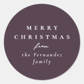 Fröhliche Weihnachten schlichte Pflaume lila Urlau Runder Aufkleber (Vorderseite)