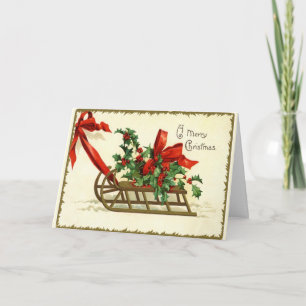 Fröhliche Weihnachten Schlitten Vintage-Reprodukti Karte