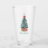 Fröhliche Weihnachten Schnee bedeckter Kiefernbaum Glas (Rückseite)