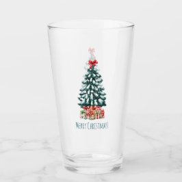 Fröhliche Weihnachten Schnee bedeckter Kiefernbaum Glas