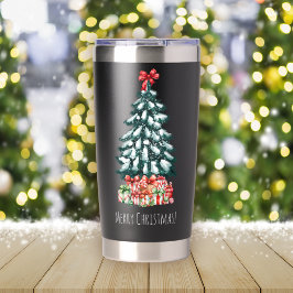 Fröhliche Weihnachten Schneebedeckte Kiefer Thermobecher