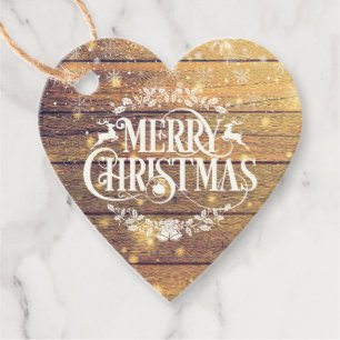 Fröhliche Weihnachten Schneeflocken Rustikal Holz Geschenkanhänger