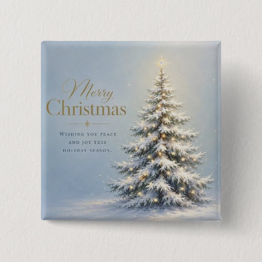 Fröhliche Weihnachten Schneeige Kiefer Button (Vorderseite)