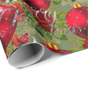Fröhliche Weihnachten Schrift Rosen Rot Mint Grün Geschenkpapier