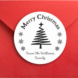 fröhliche Weihnachten Schwarz-weiße Baum- und Schn Runder Aufkleber