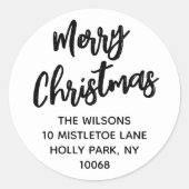 Fröhliche Weihnachten Schwarz-weiße Rücksendeadres Runder Aufkleber (Vorderseite)