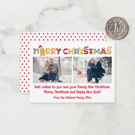 fröhliche Weihnachten Spaß Kalligrafie 2 Fotos Col Mitteilungskarte (Vorderseite/Rückseite Beispiel)