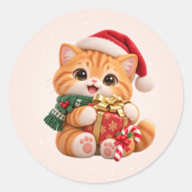 Fröhliche Weihnachten Süße Kätzchen Runde Aufklebe