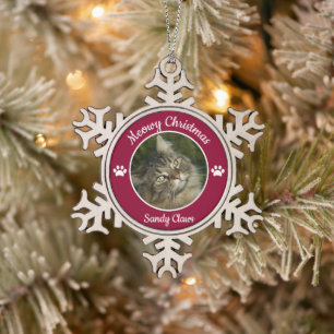 Fröhliche Weihnachten Süße Katze Foto mit Namen (R Schneeflocken Zinn-Ornament