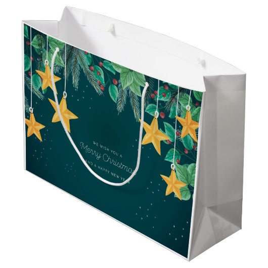 Fröhliche Weihnachten und glückliches Neues Jahr F Große Geschenktüte (Rückseite Schrägansicht)