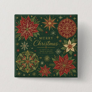 Fröhliche Weihnachten Verzierte Poinsettie-Mandala Button