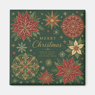 Fröhliche Weihnachten Verzierte Poinsettie-Mandala Magnet