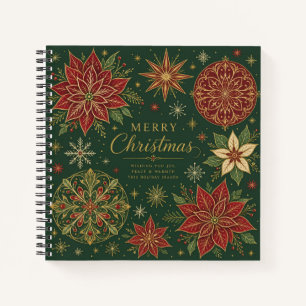 Fröhliche Weihnachten Verzierte Poinsettie-Mandala Notizblock