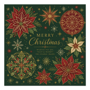 Fröhliche Weihnachten Verzierte Poinsettie-Mandala Poster