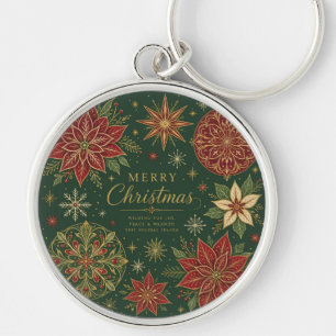 Fröhliche Weihnachten Verzierte Poinsettie-Mandala Schlüsselanhänger