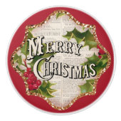 Fröhliche Weihnachten Vintage Weihnachtsdekoration Keramikknauf (Vorderseite)