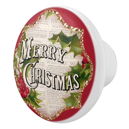 Fröhliche Weihnachten Vintage Weihnachtsdekoration Keramikknauf (Rechts)