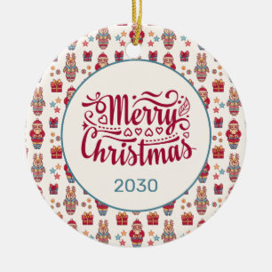 Fröhliche Weihnachten Volk Santa Rentier Creme Cus Keramik Ornament