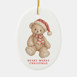 Fröhliche Weihnachten Wasserfarben-Teddybär Keramik Ornament