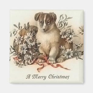 Fröhliche Weihnachten Welpe Vintage Magnet