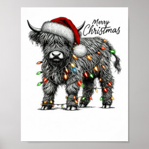 Fröhliche Weihnachten Western Kuh Santa  Poster