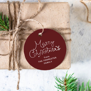 Fröhliche Weihnachten whimmsige Schrift maroon Ges Geschenkanhänger