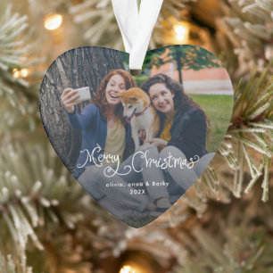 Fröhliche Weihnachten Whimsical Schrift Familienfo Ornament
