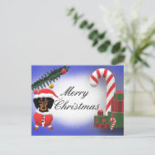 Fröhliche Weihnachts-Blank-Dackel Hundeszene Postkarte (Stehend Vorderseite)