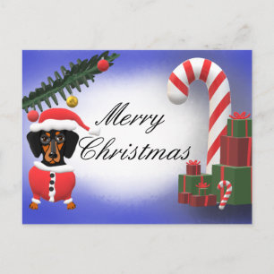 Fröhliche Weihnachts-Blank-Dackel Hundeszene Postkarte