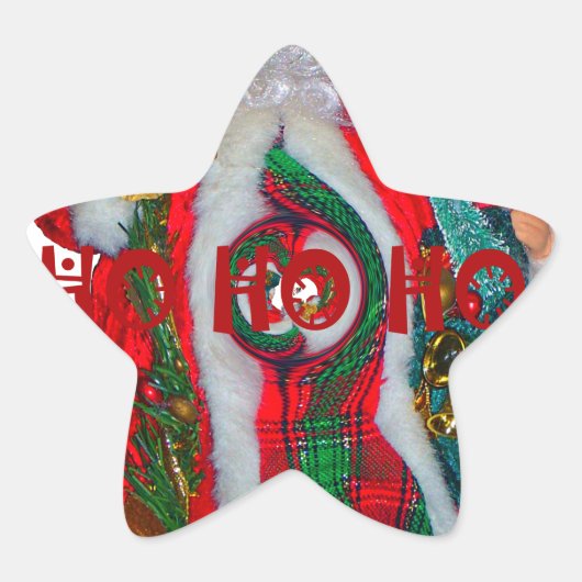 Fröhliche Weihnachts-Farben Weihnachtsmann Kunst, Stern-Aufkleber (Vorderseite)