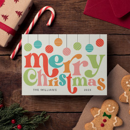 Fröhliche Weihnachts-farbenfrohe Retro-Ornamente Feiertagskarte