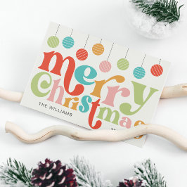 Fröhliche Weihnachts-farbenfrohe Retro-Ornamente Feiertagspostkarte