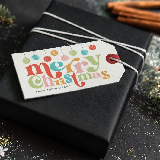 Fröhliche Weihnachts-farbenfrohe Retro-Ornamente Geschenkanhänger