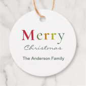 Fröhliche Weihnachts farbenfrohe Textfamilie Geschenkanhänger (Vorderseite)