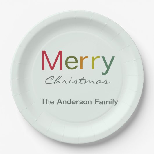 Fröhliche Weihnachts farbenfrohe Textfamilie Pappteller (Vorderseite)
