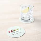 Fröhliche Weihnachts farbenfrohe Textfamilie Runder Pappuntersetzer (Vor Ort)