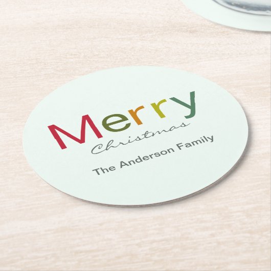 Fröhliche Weihnachts farbenfrohe Textfamilie Runder Pappuntersetzer (Angewinkelt)