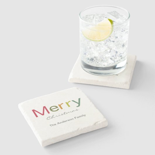 Fröhliche Weihnachts farbenfrohe Textfamilie Steinuntersetzer (Seitenansicht)