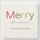 Fröhliche Weihnachts farbenfrohe Textfamilie Steinuntersetzer (Vorderseite)