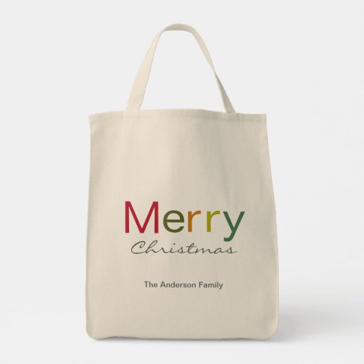 Fröhliche Weihnachts farbenfrohe Textfamilie Tragetasche (Rückseite)