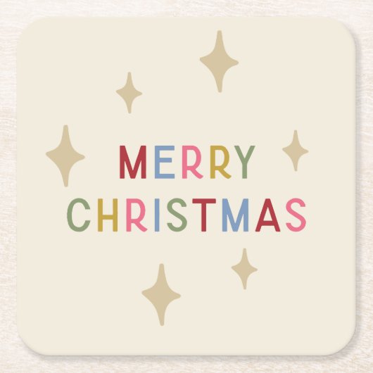 Fröhliche Weihnachts-farbige Mod Typografie mit St Rechteckiger Pappuntersetzer (Vorderseite)