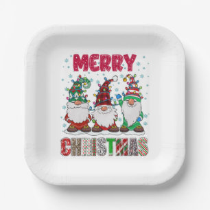 Fröhliche Weihnachts-Gnom-Familie Lustiger Weihnac Pappteller