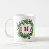 Fröhliche Weihnachts-Grußkranz-Monogramm-Initiale Kaffeetasse (Links)