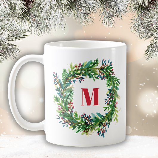 Fröhliche Weihnachts-Grußkranz-Monogramm-Initiale Kaffeetasse