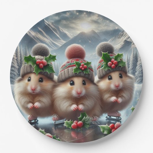 Fröhliche Weihnachts-Hamster Pappteller (Vorderseite)